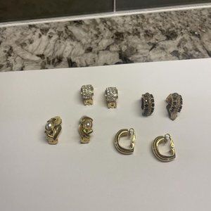 Lot Of 4 Gold Tone Costume Earrings Clip On Clip-on Variety 1 Crown Trifari